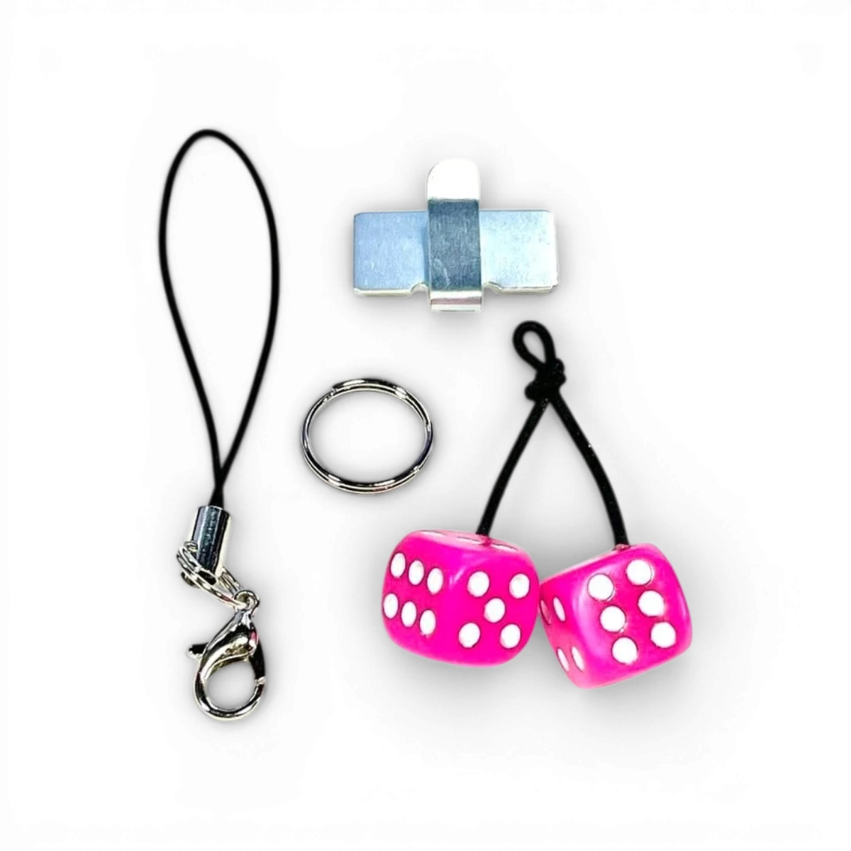 Ensemble de dés NEON personnalisés en rose fluo par ETO Works, idéal pour jeux de société et collection.