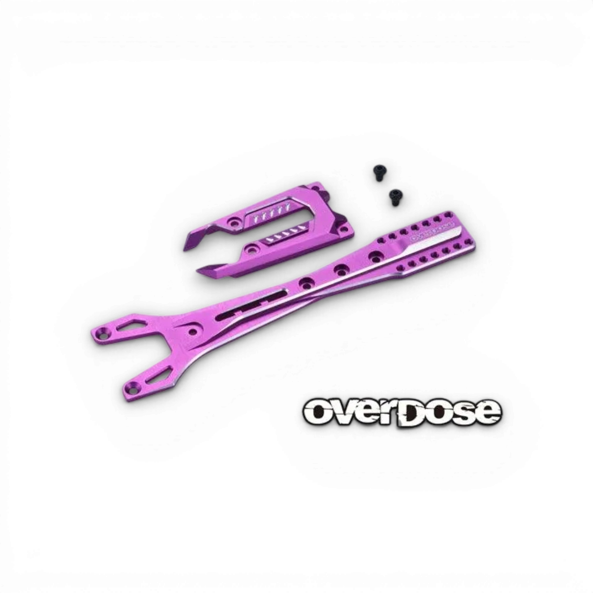 Ensemble de platine supérieure en aluminium violet pour pièces détachées Overdose, visible avec détails de la pièce.