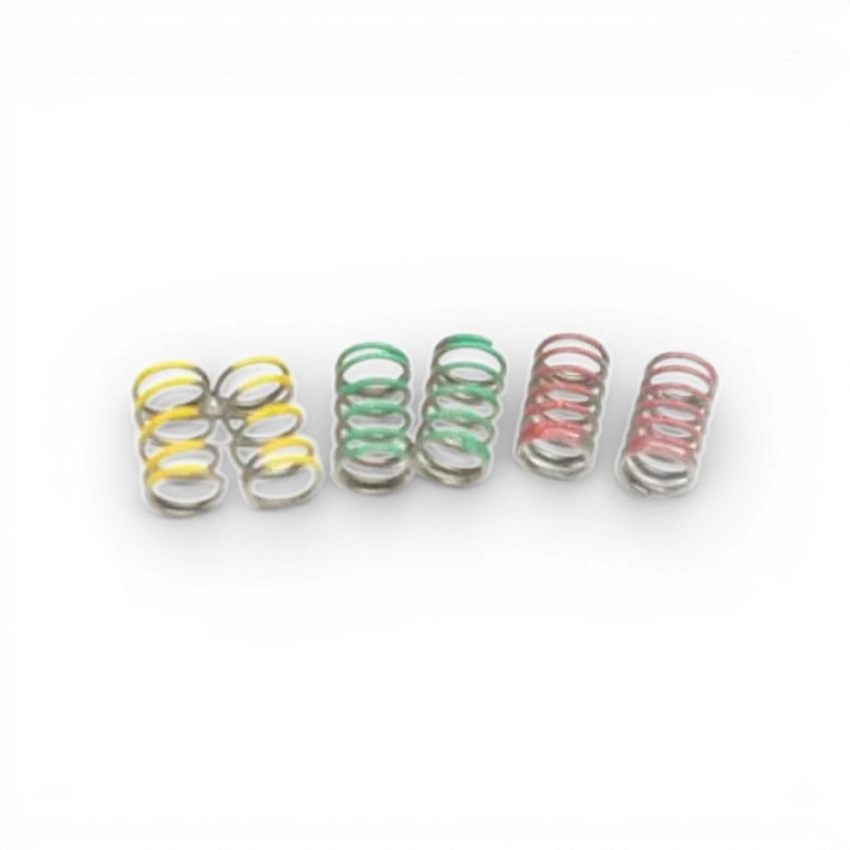 Jeu de ressorts avant BM Racing pour voiture, visible avec ressorts en métal montés sur suspension.