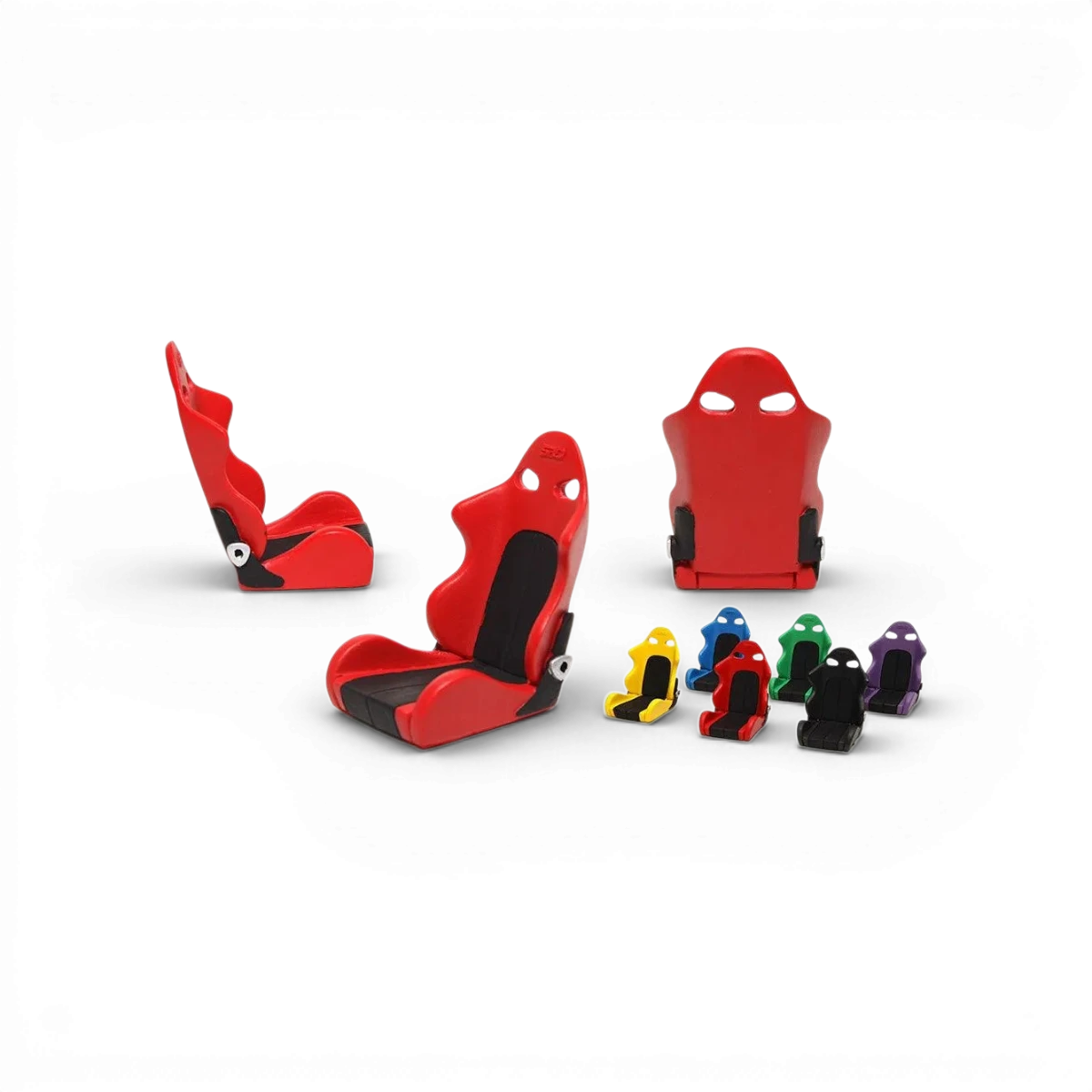 Siège baquet jaune style 2 de la marque Src Sideways RC, pour customization de voiture radiocommandée, vue de face.