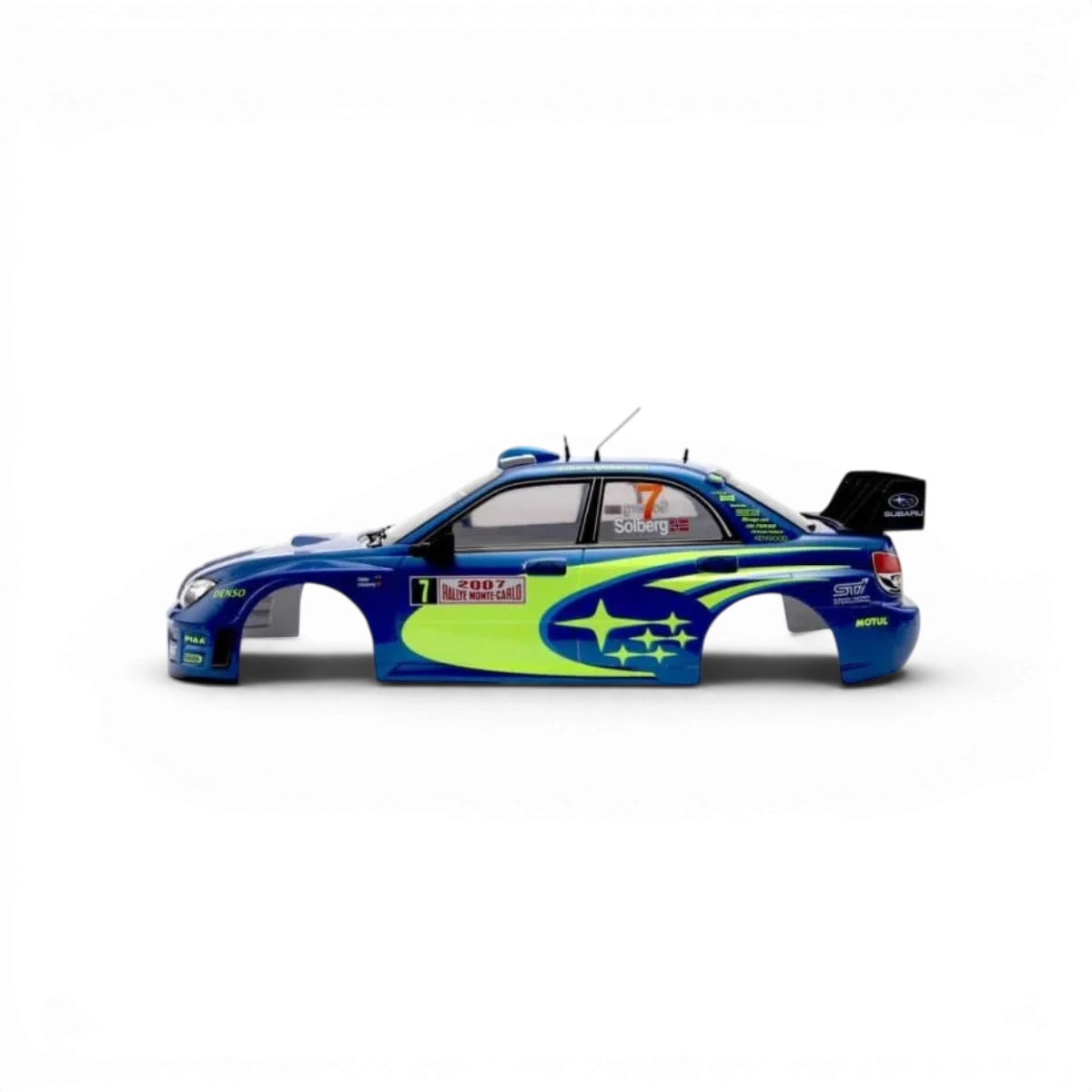 Carrosserie Subaru Impreza WRC 2007 peinte de la marque Killer Body, détail de la voiture de course.