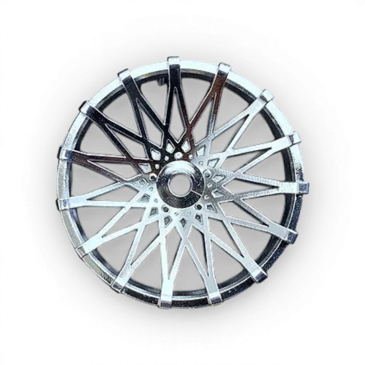 Centre de roue Tetsujin Super RIM Dahlia Chrome, finition chromée pour roue de véhicule.
