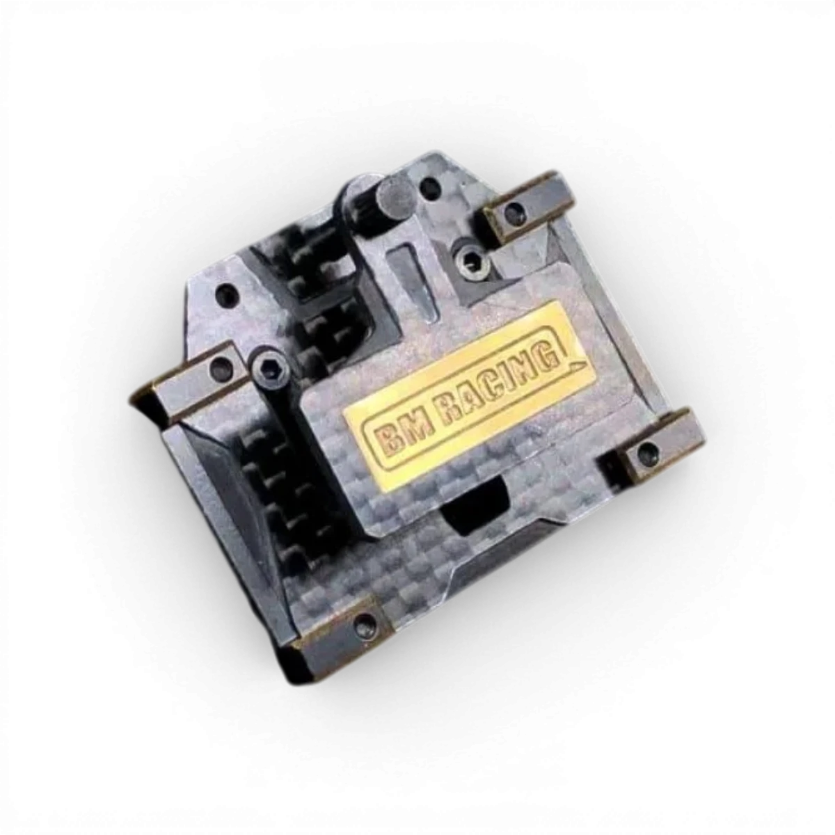 Support de batterie haut en carbone BM Racing BMRX pour fixation solide et légère, visible en image.