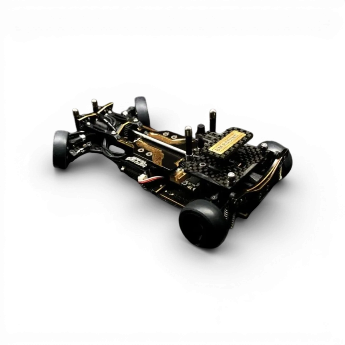 Support de batterie haut carbone BM Racing BMRX, montage solide pour voiture de course, avec fixation robuste et design léger.