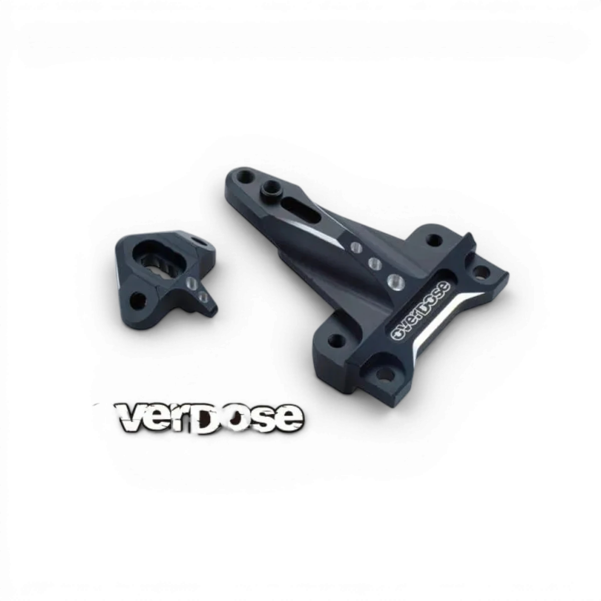 Support d'amortisseurs avant en aluminium pour GALM, pièce détachée Overdose, visible avec fixation solide et finition métallique.