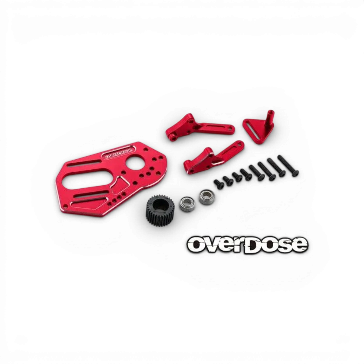 Support moteur haut pour Galm, pièce détachée de marque Overdose, en métal robuste, visible avec fixation et support pour moteur.