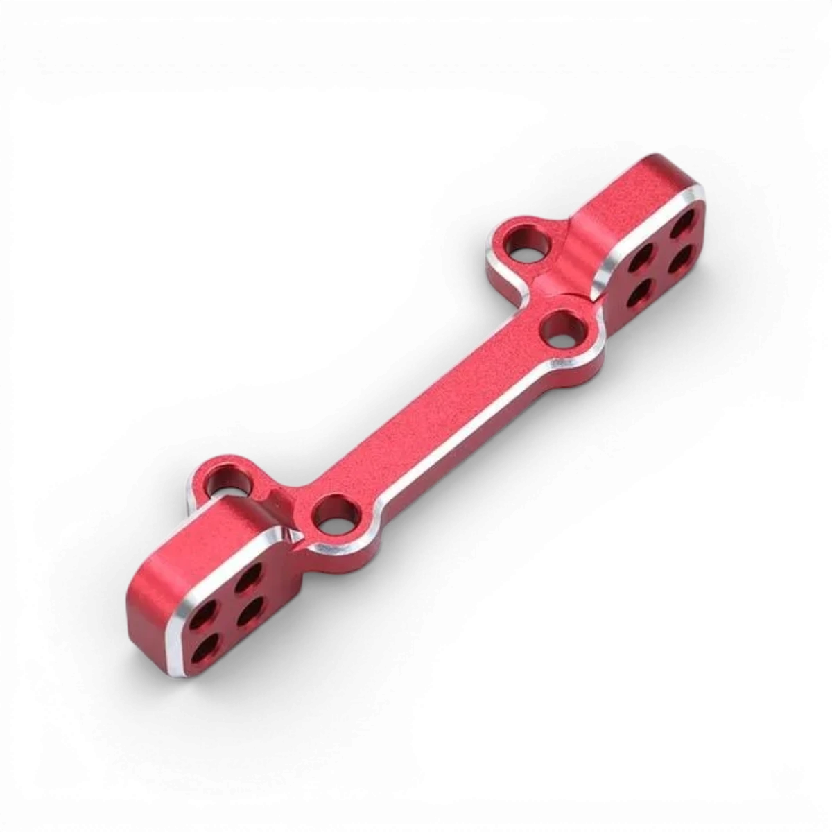 Support de triangles supérieurs en aluminium rouge pour pièces détachées Team Yokomo, visible en détail.