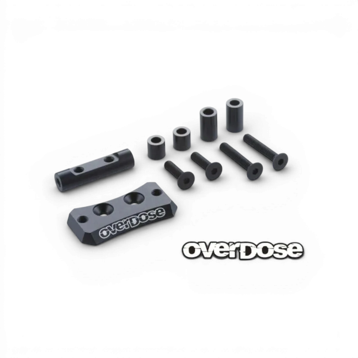 Support ventilateur en aluminium noir pour pièces détachées Overdose, robuste et léger, compatible avec divers modèles.