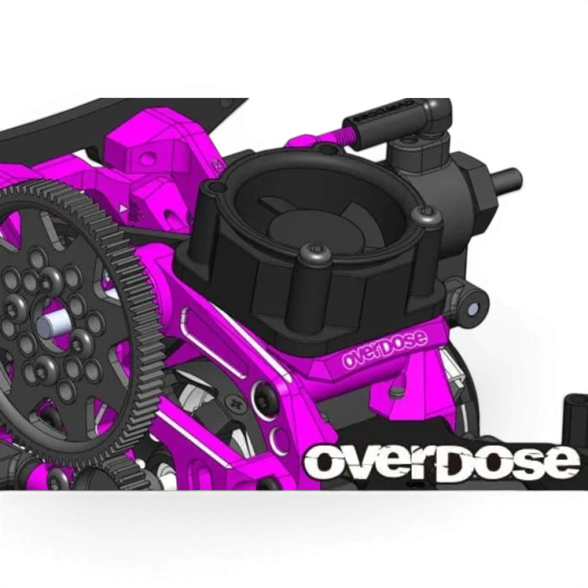 Support ventilateur en aluminium noir Overdose, pièce détachée robuste pour refroidissement, conçu pour une installation fiable.