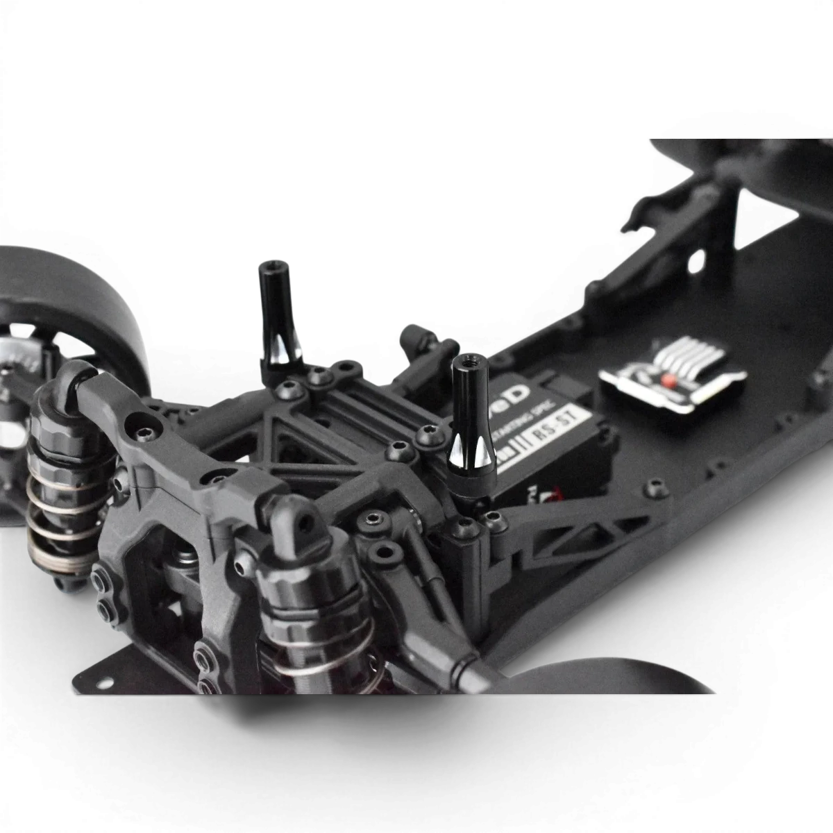 Support de carrosserie avant pour aimants RDX Team Reve D, en plastique noir, pour voitures de drift, vue de face.
