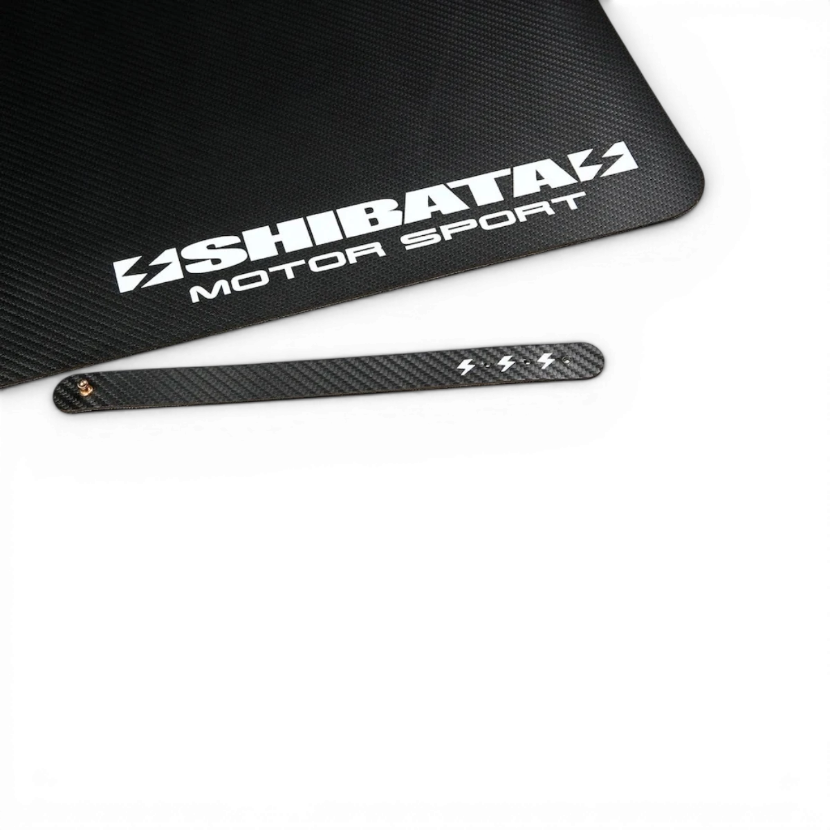 Tapis de pit SHIBATA MOTOR SPORT, accessoire de voiture de course, avec logo SHIBATA, en caoutchouc noir antidérapant.