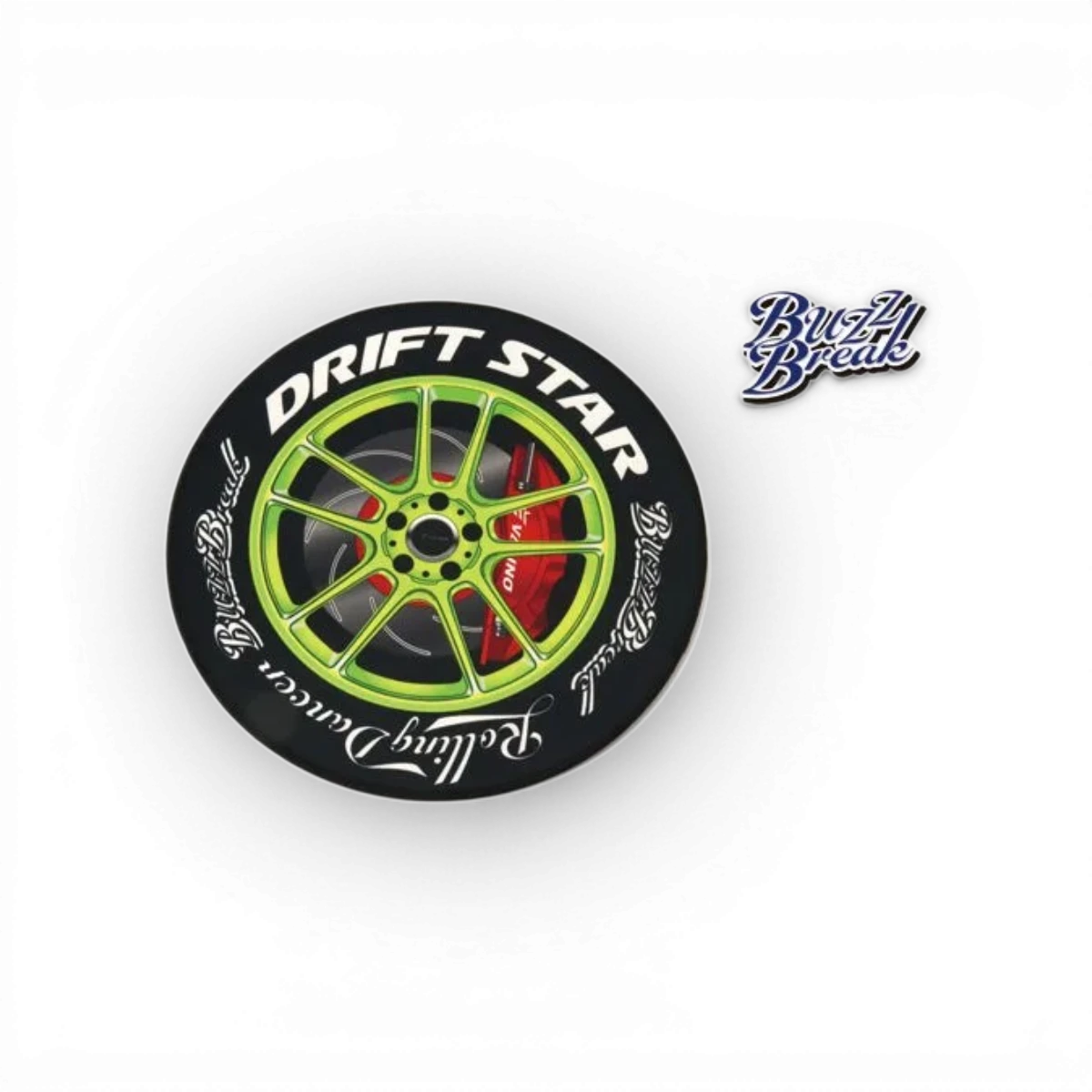 Tapis Drift star vert citron Overdose, accessoire décoratif avec motif étoile, visible en détail dans l'image.