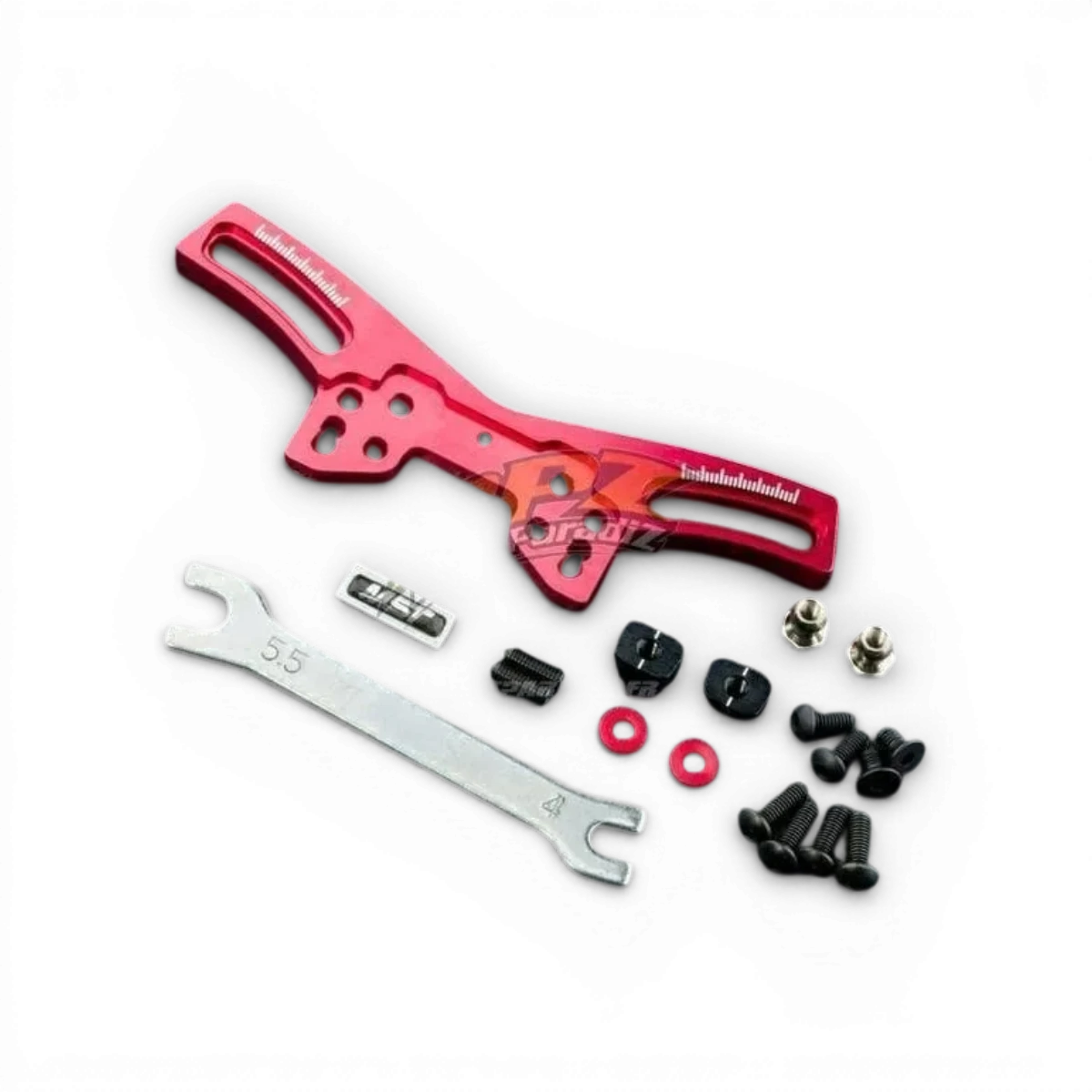 Amortisseur en aluminium rouge de la marque Max Speed Technology, pièce détachée pour voiture de drift, affiché sur fond blanc.
