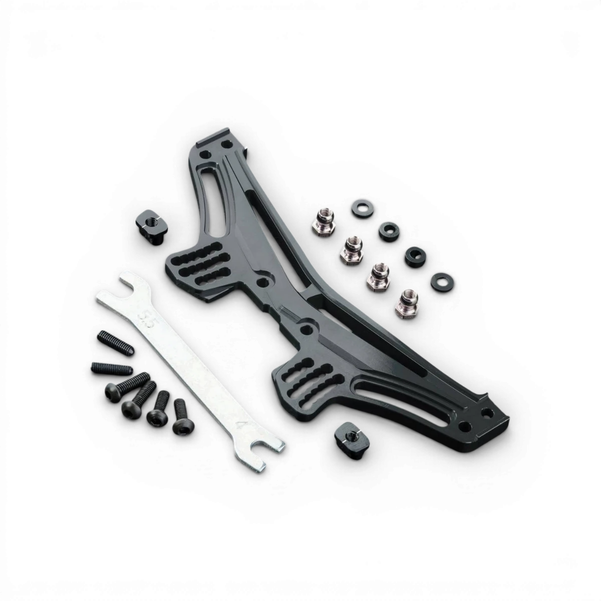 Amortisseur arrière en aluminium noir pour RMX, pièce détachée de la marque Max Speed Technology, visible en détail.