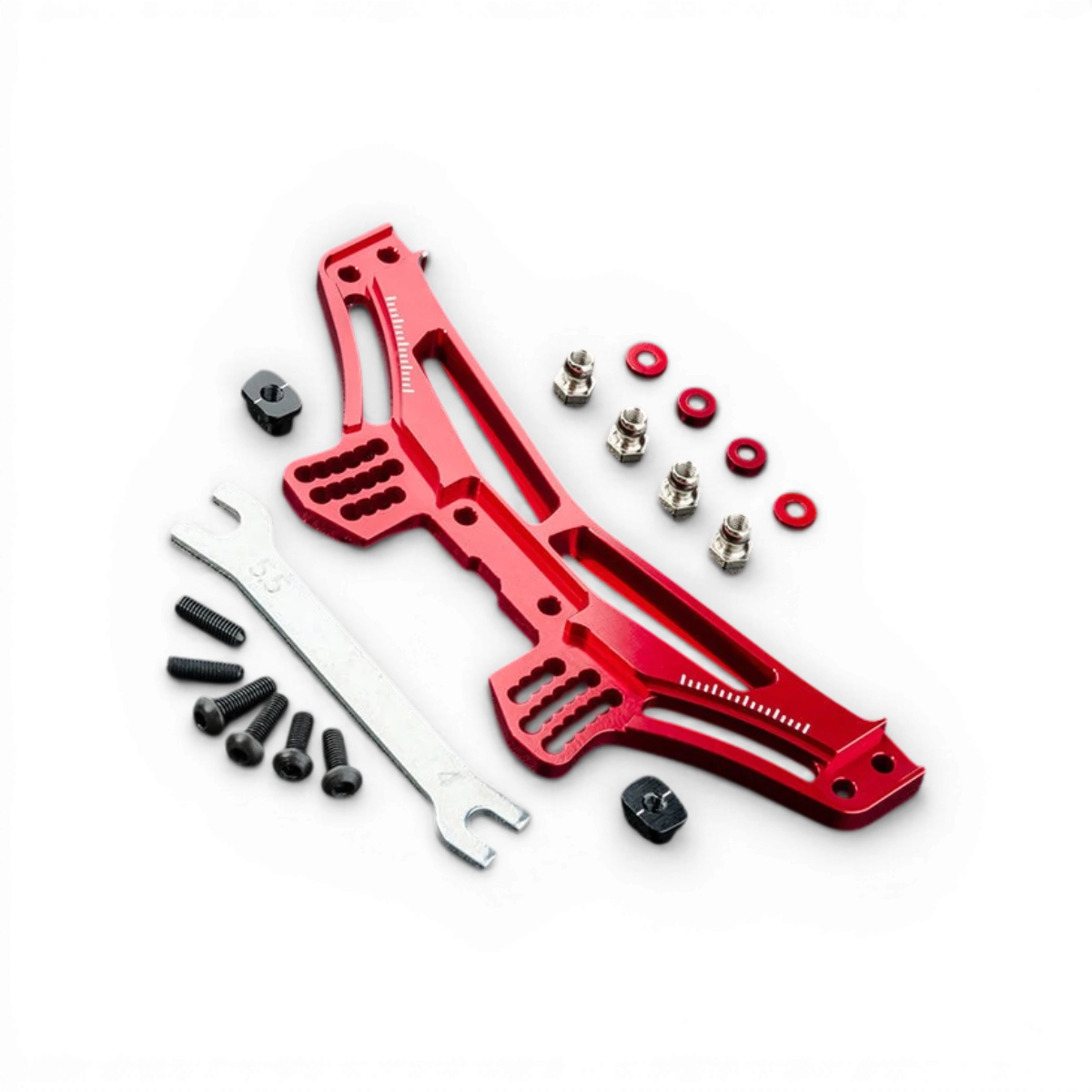 Tour d'amortisseurs arrière en aluminium rouge pour RMX, pièce détachée de Max Speed Technology, visible avec finition brillante.