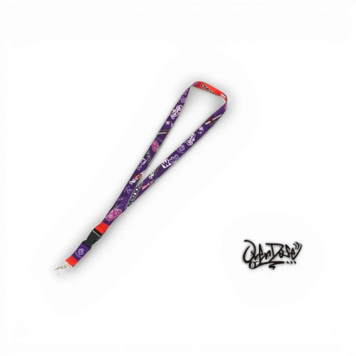 Tour de cou Overdose violet et rouge, accessoire mode en tissu avec logo, élégant et tendance.