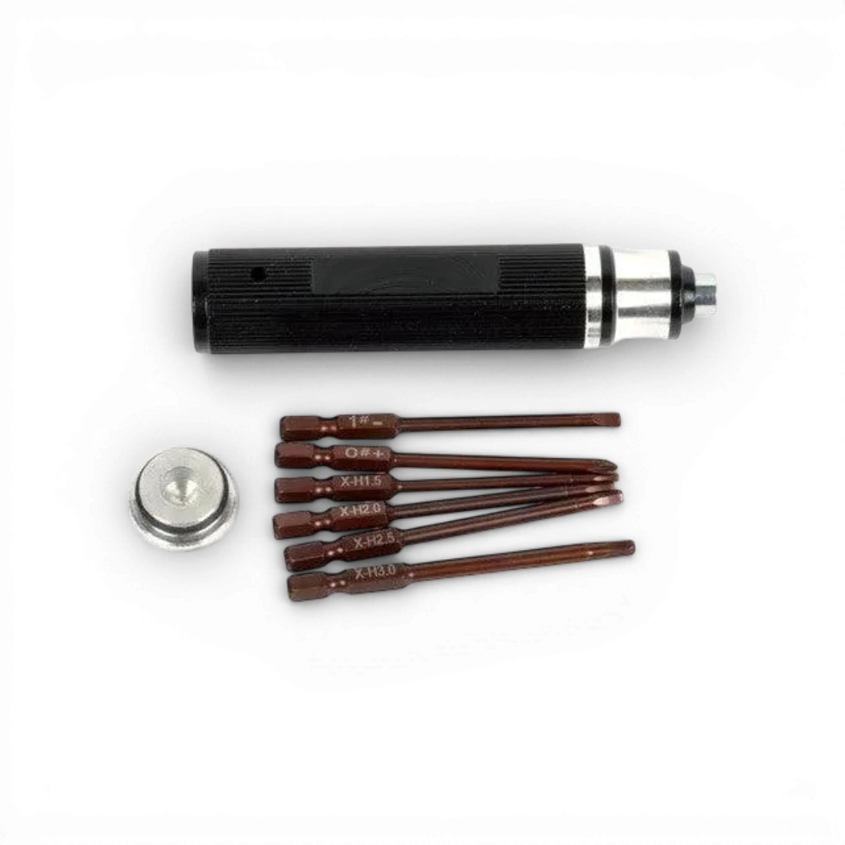 Set de 7 tournevis universels T2M, accessoires pour bricolage, avec poignées ergonomiques et embouts variés.