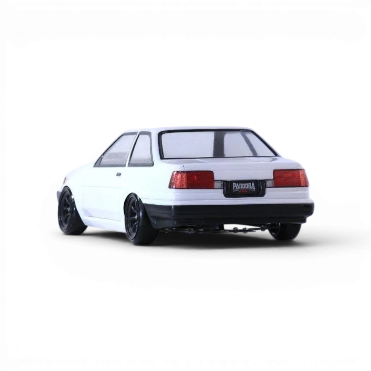 Voiture télécommandée Toyota AE86 Levin 2 portes Pandora RC, carrosserie détaillée en plastique, vue de côté.