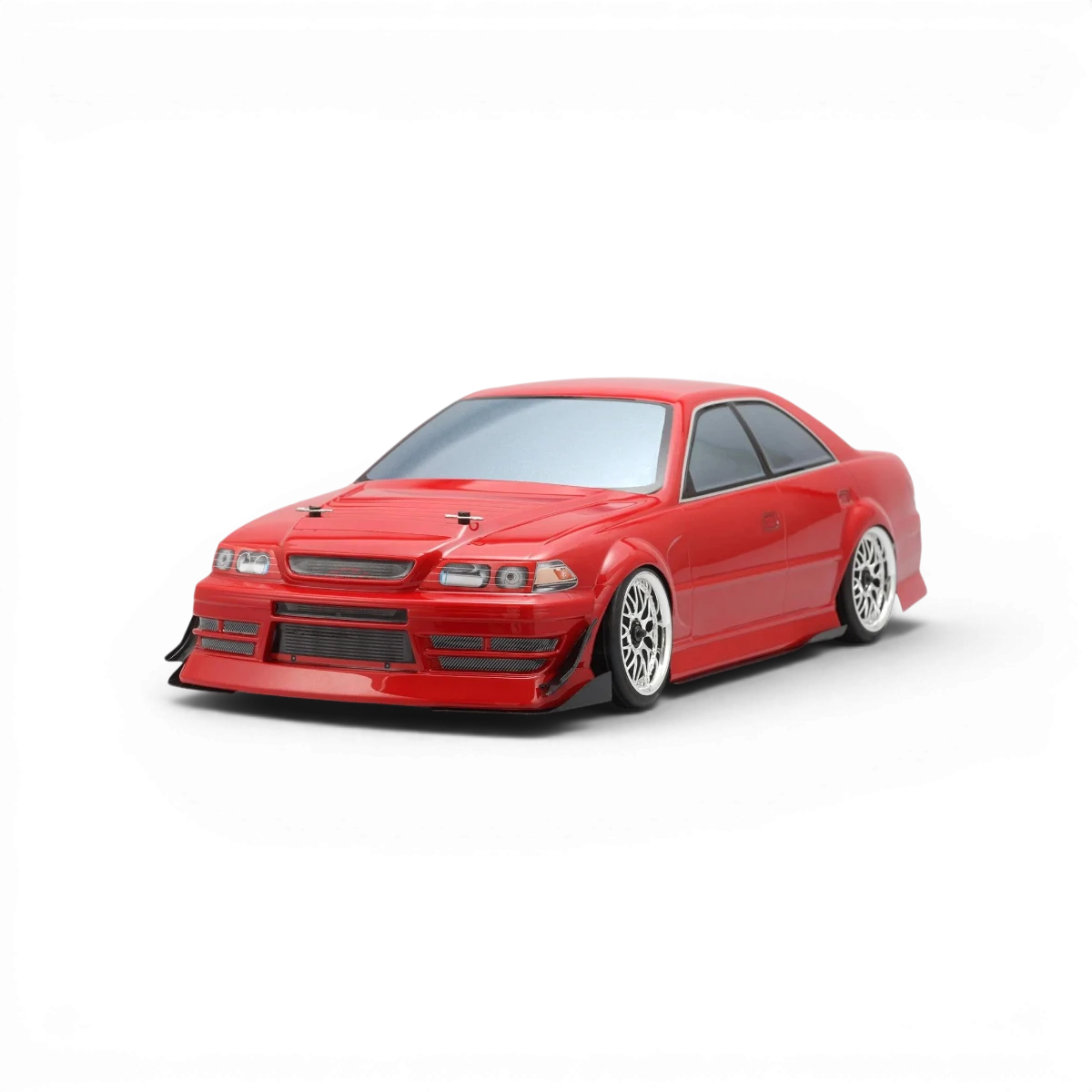 Carrosserie Toyota JZX100 Mark2 de Team Yokomo, pièce de voiture modélisme, vue de face avec détails de la carrosserie.