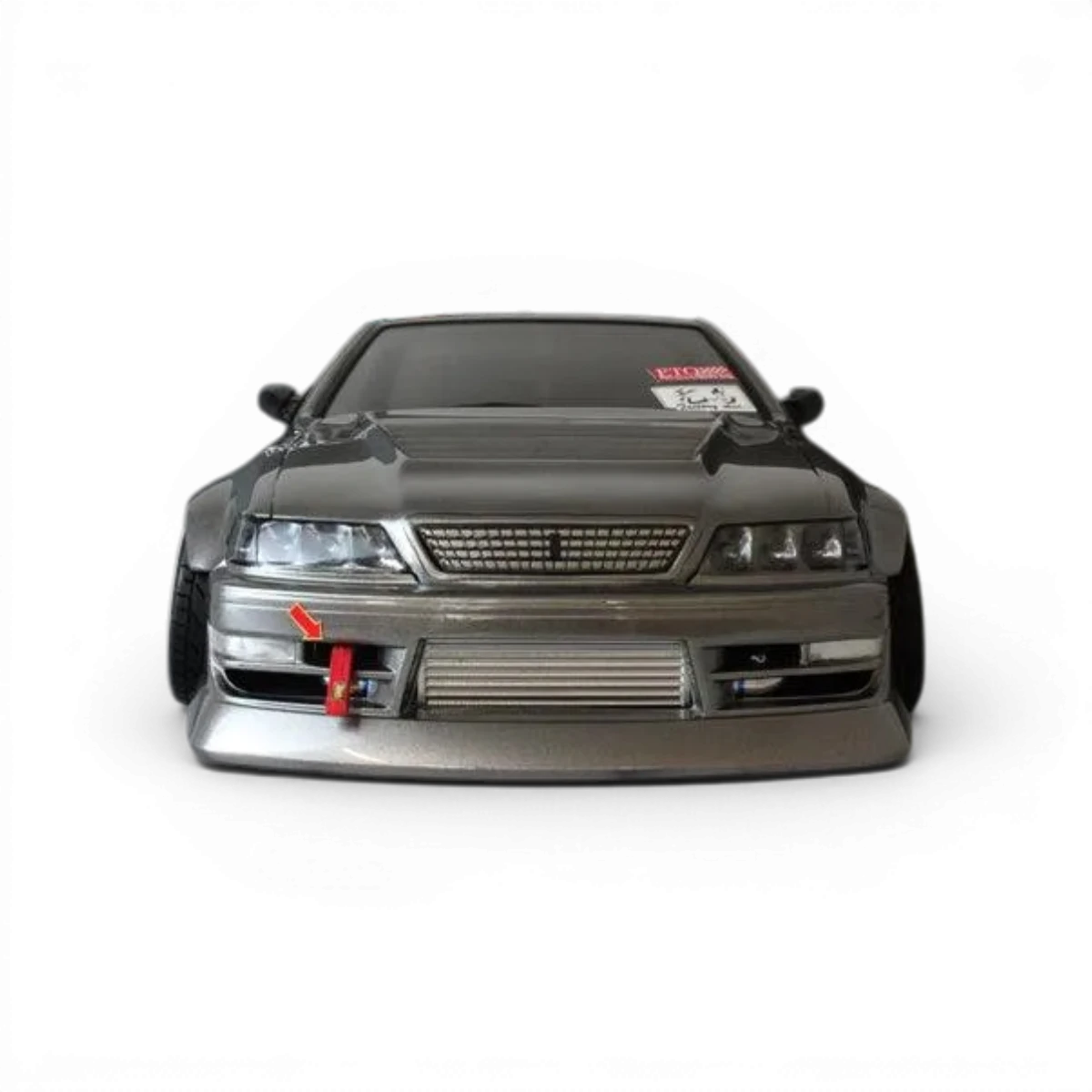 Carrosserie Toyota Mark II JZX100 BN Sports Pandora RC, finition détaillée, vue de face avec branding visible.