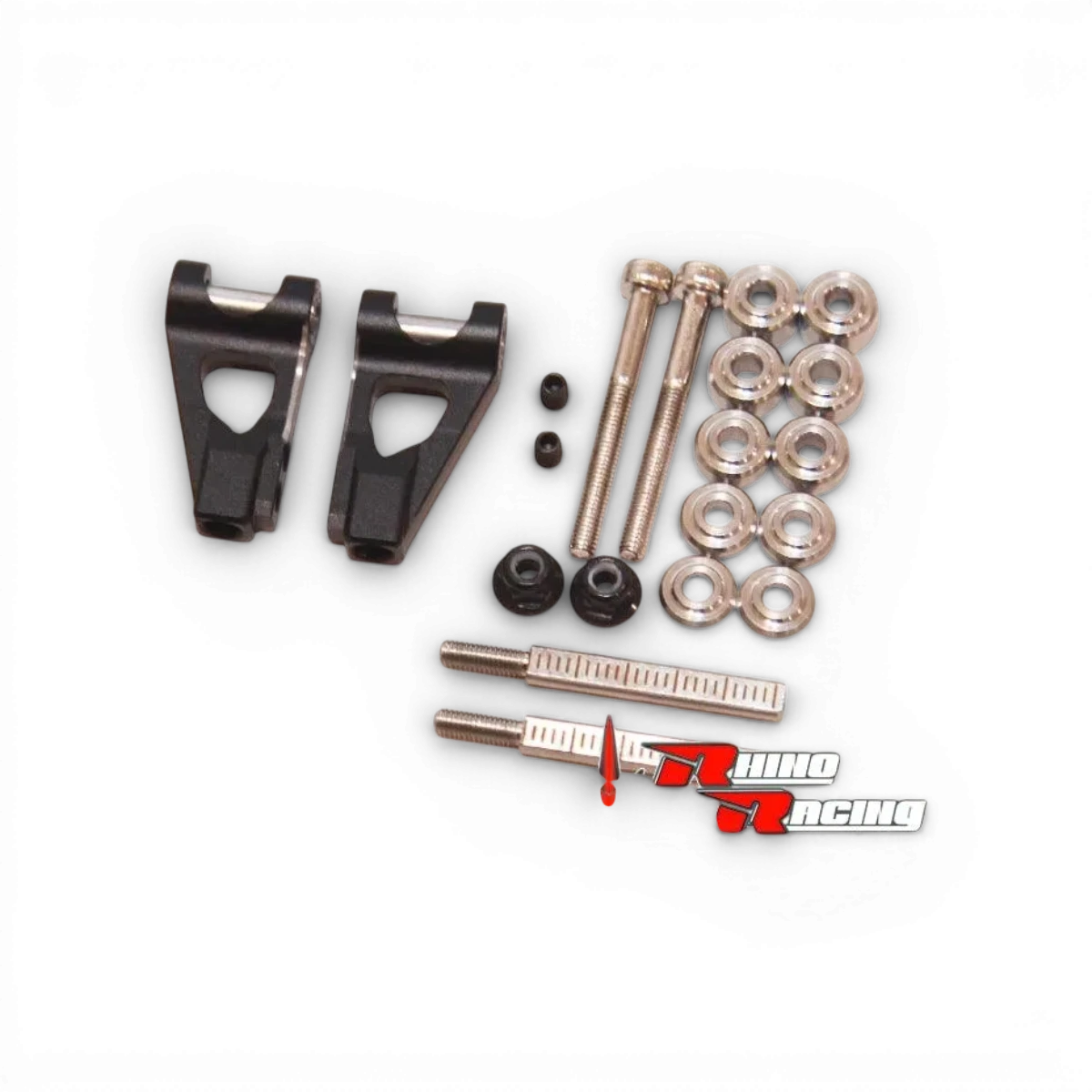 Triangles supérieurs en aluminium Shark pour moto RhinoRacing, fixation robuste avec design léger et résistant.