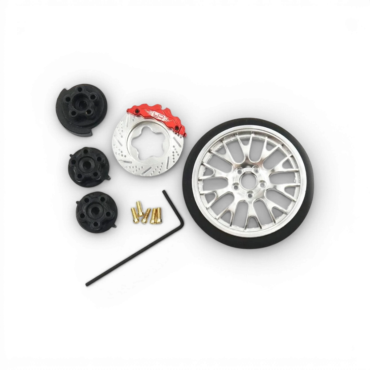 Roues Type A en chrome de Yeah Racing, design élégant et brillante, pour voitures radiocommandées.