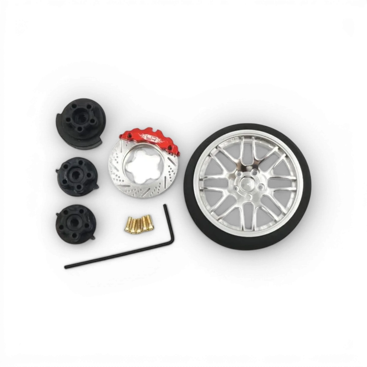 Roues en chrome de type B de la marque Yeah Racing, avec finition brillante et détails visibles sur le produit.