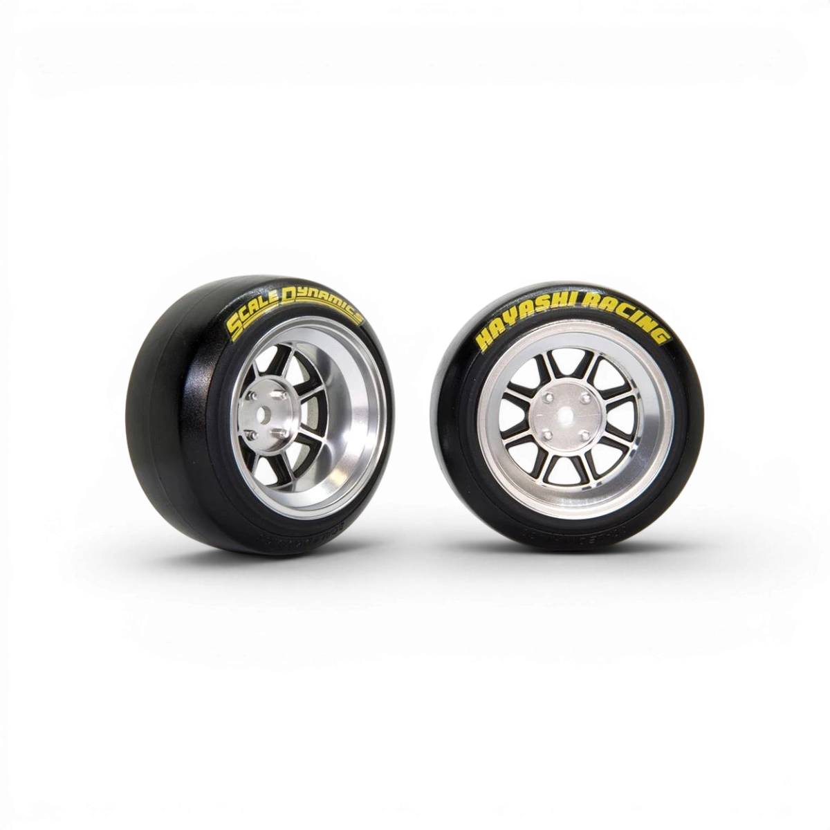 Roues en aluminium gris V16D Hayashi Street de Scale Dynamics, 9mm d'offset, pour voitures sportives.