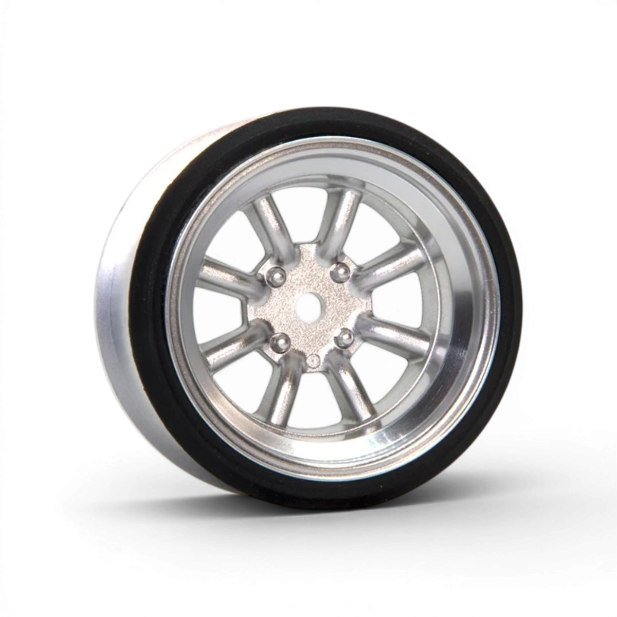 Roues V16D RS Watanabe en aluminium gris avec décalage de 9 mm, diamètre 5,5 mm, marque Scale Dynamics.