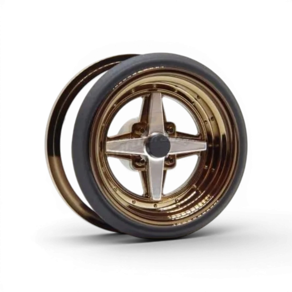 Roues V16D Work Equip 01 en bronze chrome avec décalage de 12mm, diamètre réel de 8,5mm, marque Scale Dynamics.