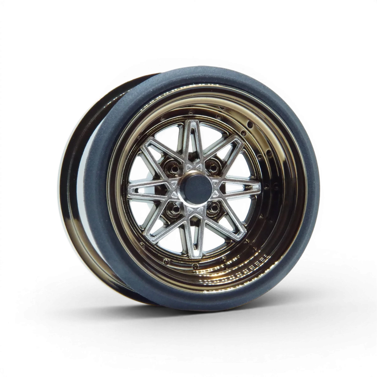 Roues V16D Work Equip 03 en bronze avec décalage de 12mm, diamètre réel de 9,5mm, par Scale Dynamics.