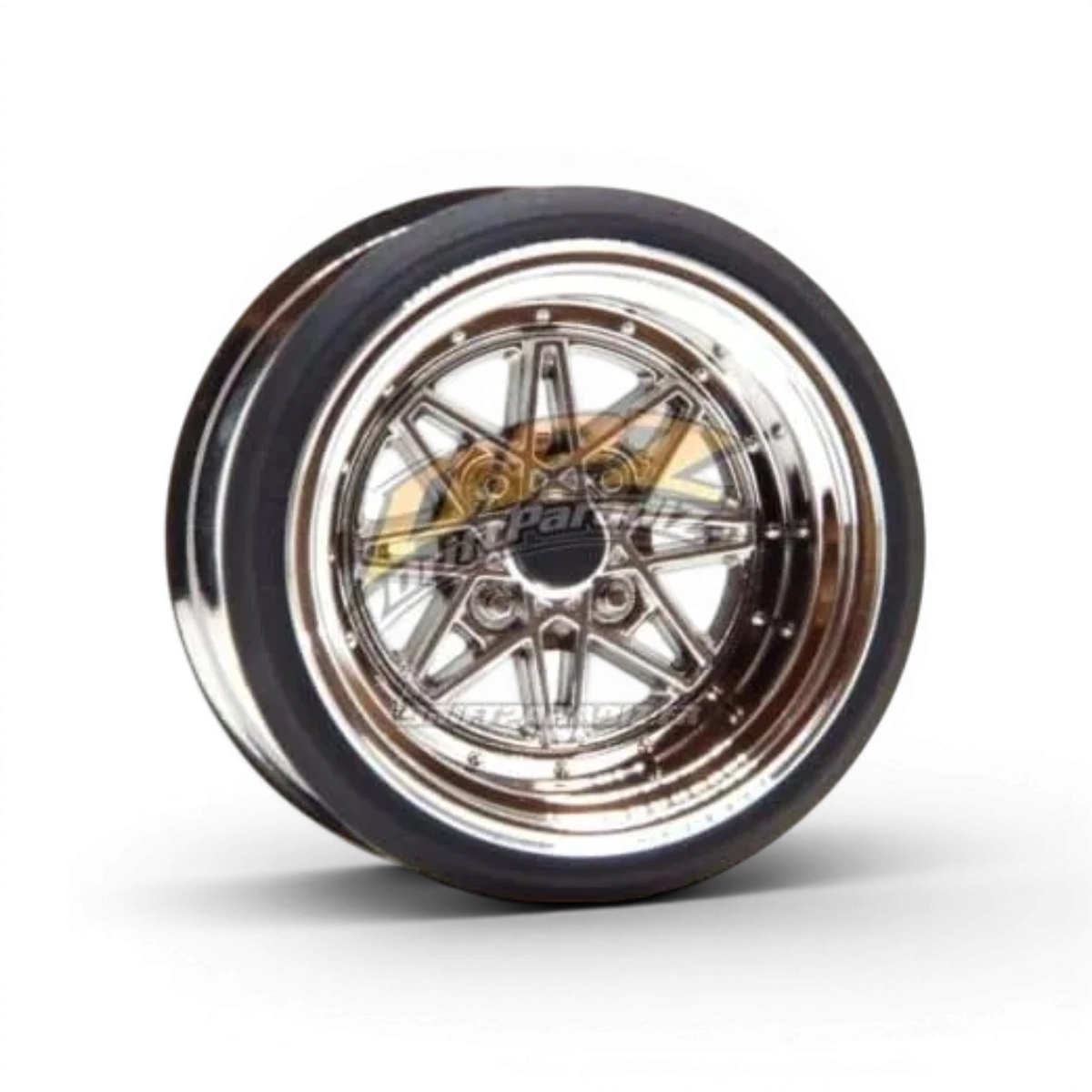 Roue en chrome poli V16D Work Equip 03 avec décalage de 12 mm, diamètre 8,5 mm, marque Scale Dynamics.