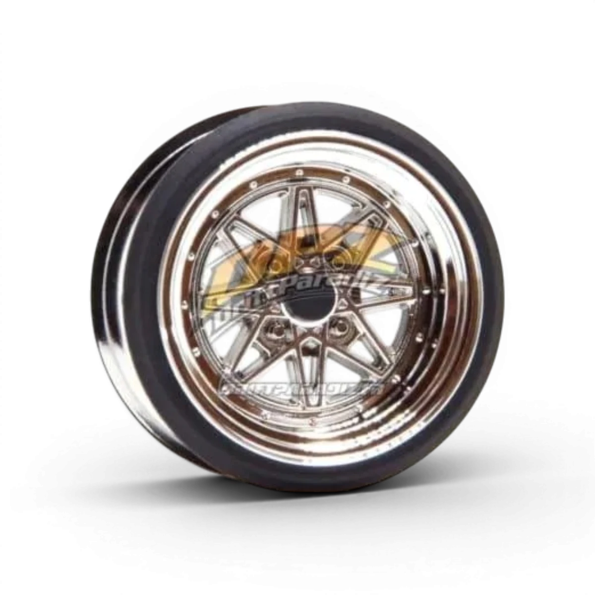 Roues V16D Work Equip 03 en chrome poli avec offset de 9mm, diamètre réel de 5,5mm, de la marque Scale Dynamics.