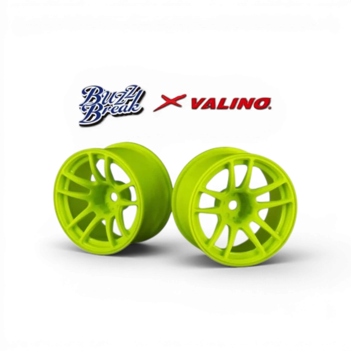 Roues BuzzBreak Valino N820S R-SPEC 30mm en jaune citron avec détails Off+9, vue en gros plan sur la jante.