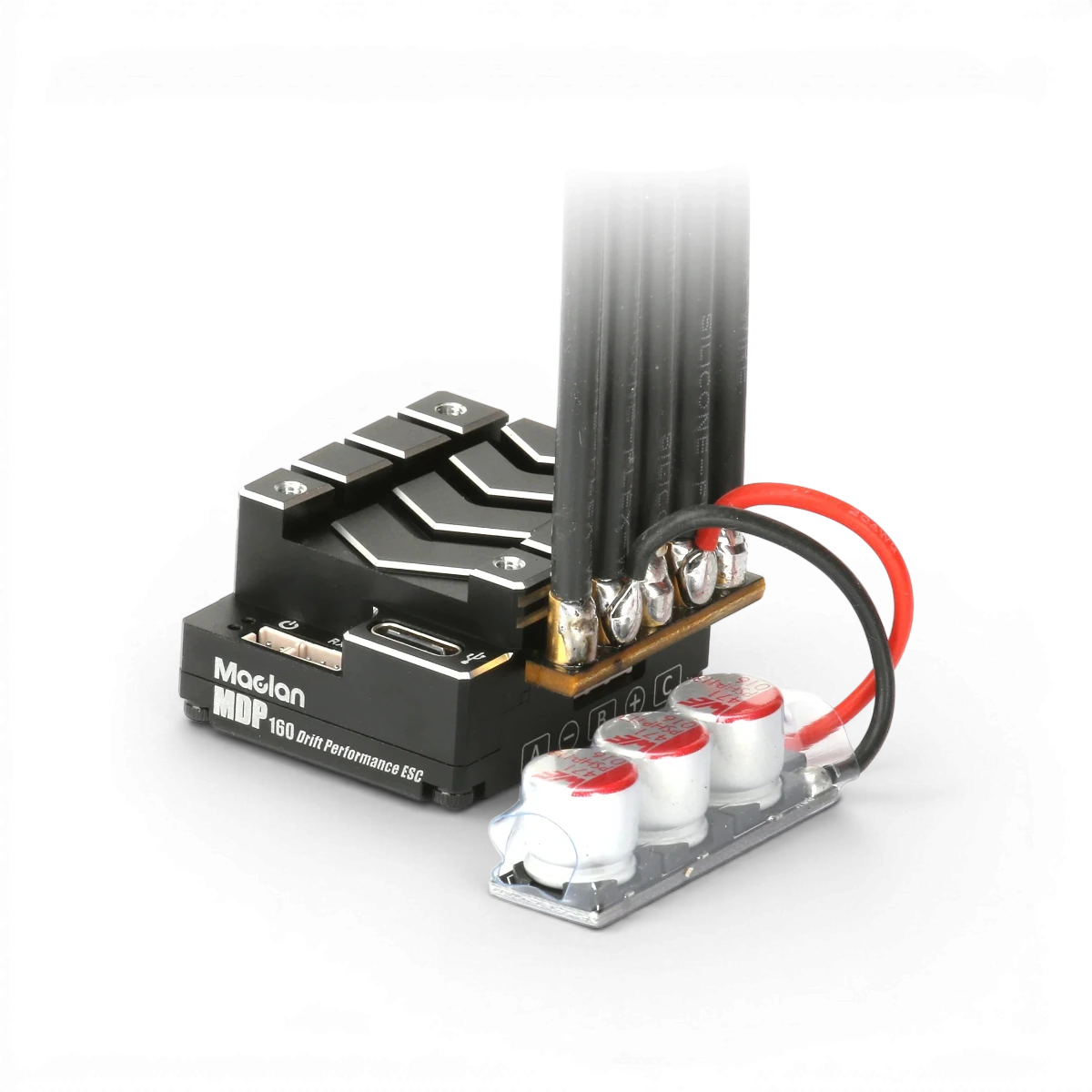 Variateur électronique Brushless Drift Performance MDP 160 de Maclan, visible avec ses composants et connecteurs pour voiture RC.