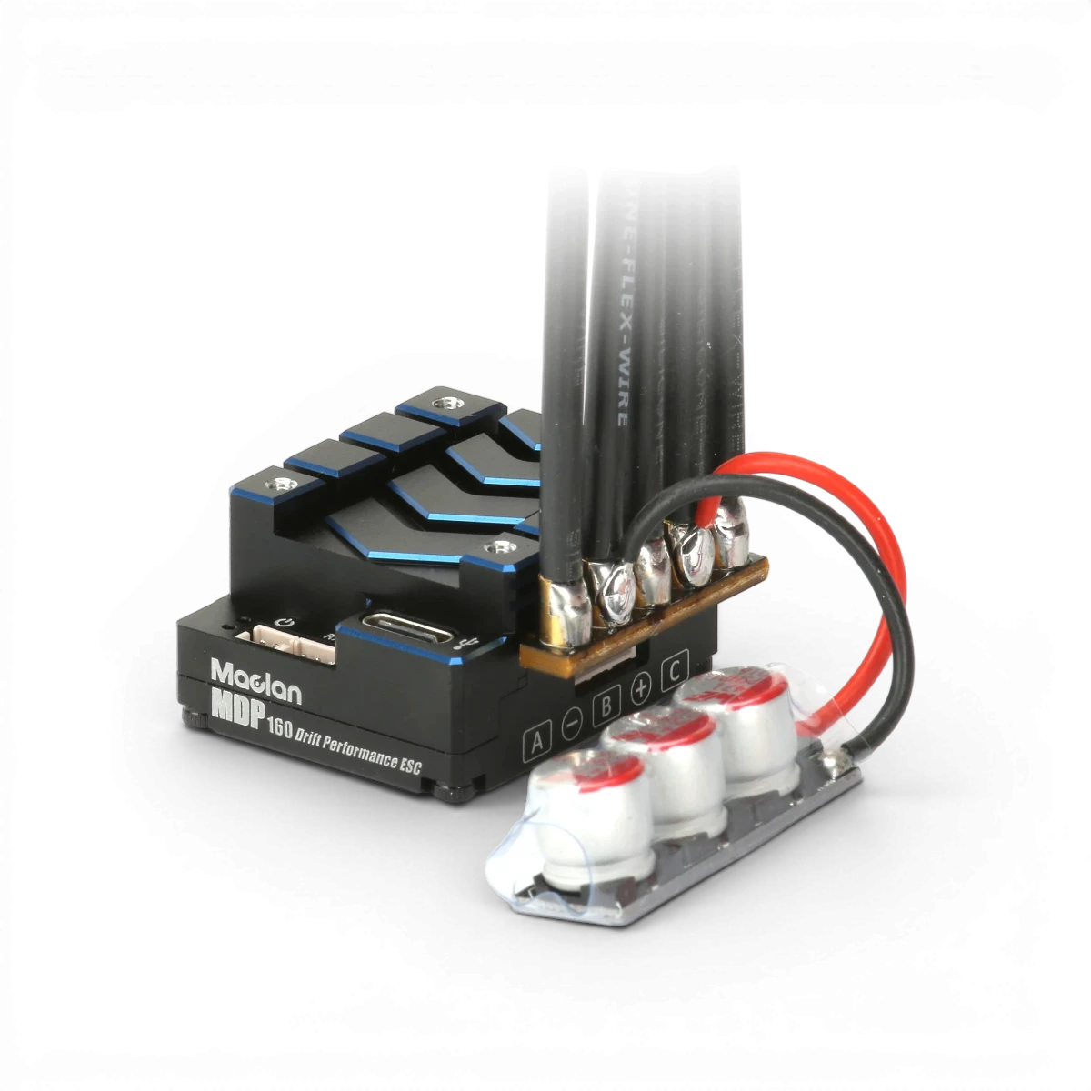 Variateur électronique Brushless Drift Performance MDP 160 de Maclan, vue du produit avec composants et logo.