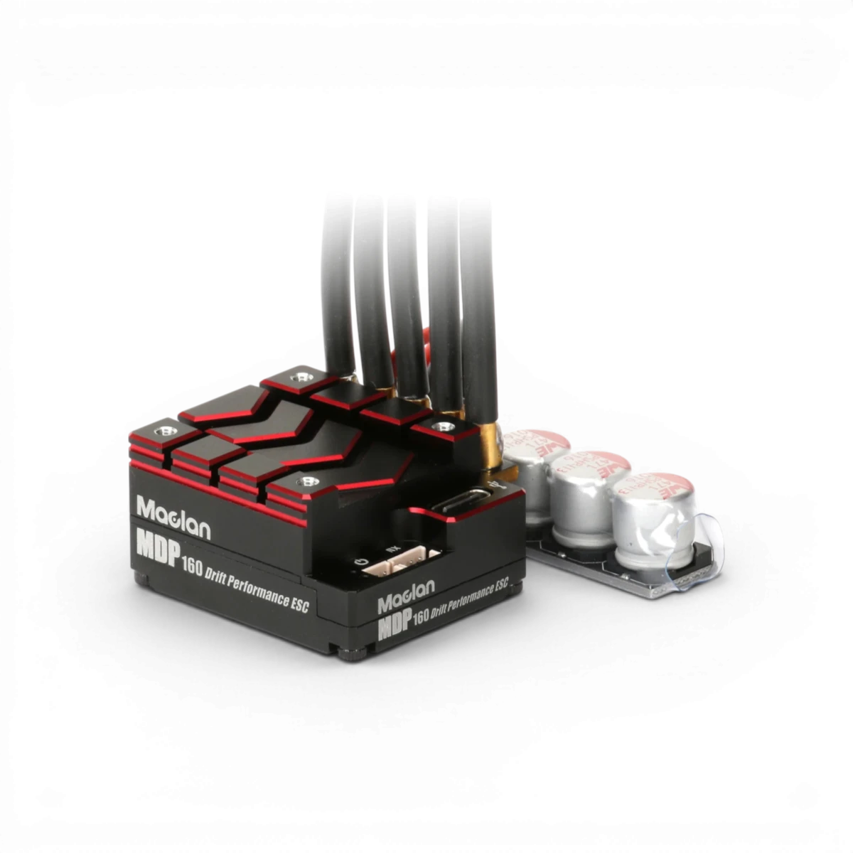 Variateur électronique Brushless Drift Performance MDP 160 de Maclan, vue de l'appareil avec ses réglages et connecteurs visibles.