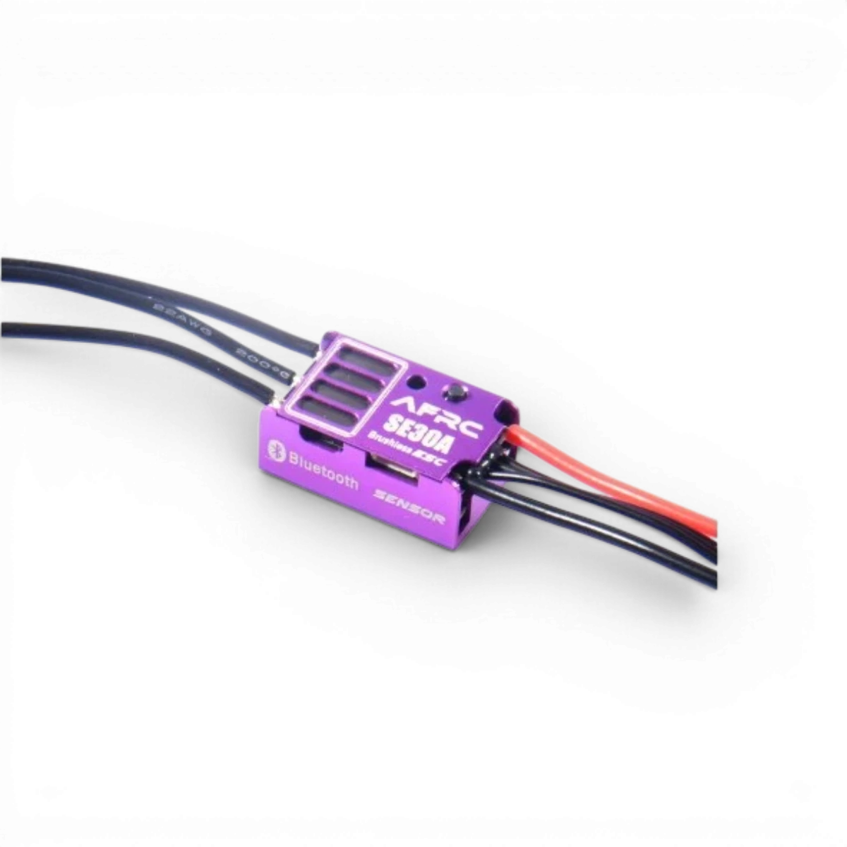 Variateur ESC 30A mini drift AFRC, électronique pour voitures RC, vue de l'appareil avec connexions et réglages visibles.