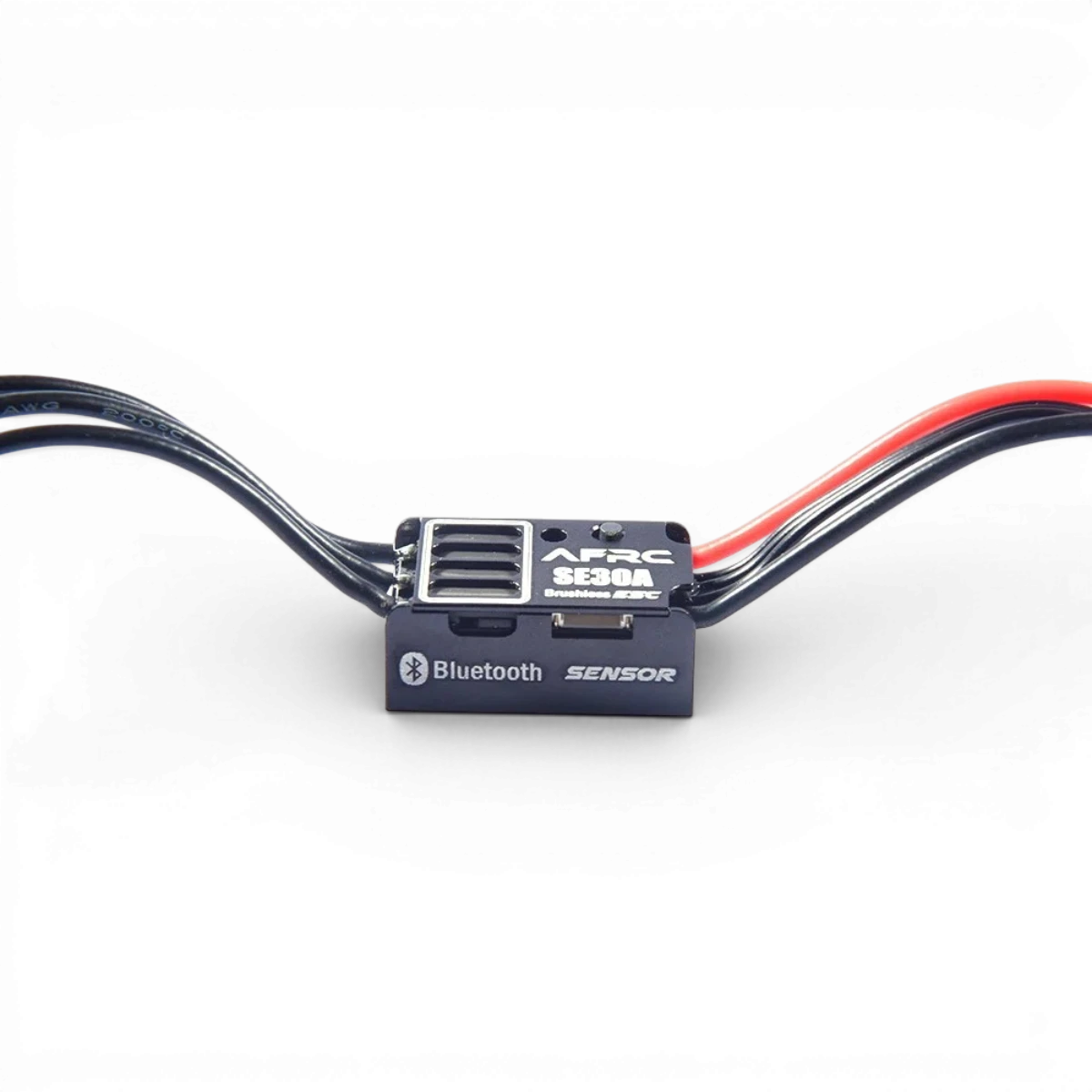 Variateur ESC 30A mini drift AFRC, électronique pour voitures RC, vue de l'appareil avec connecteurs et réglages visibles.