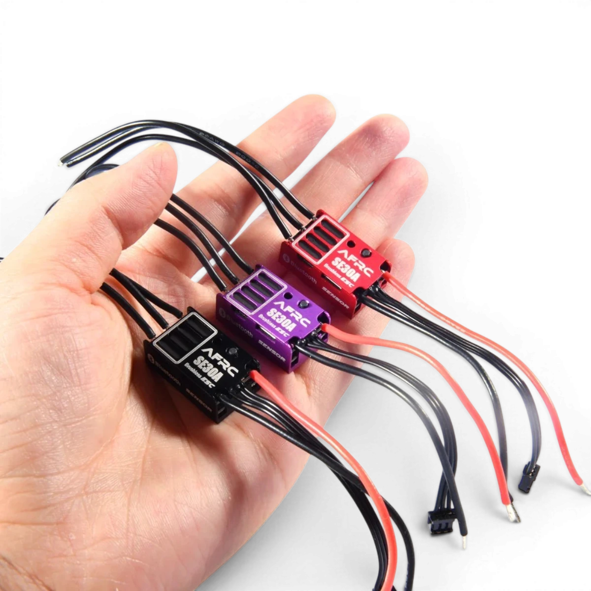 Variateur ESC 30A mini drift AFRC, électronique pour voitures radiocommandées, vue de l'appareil avec réglages visibles