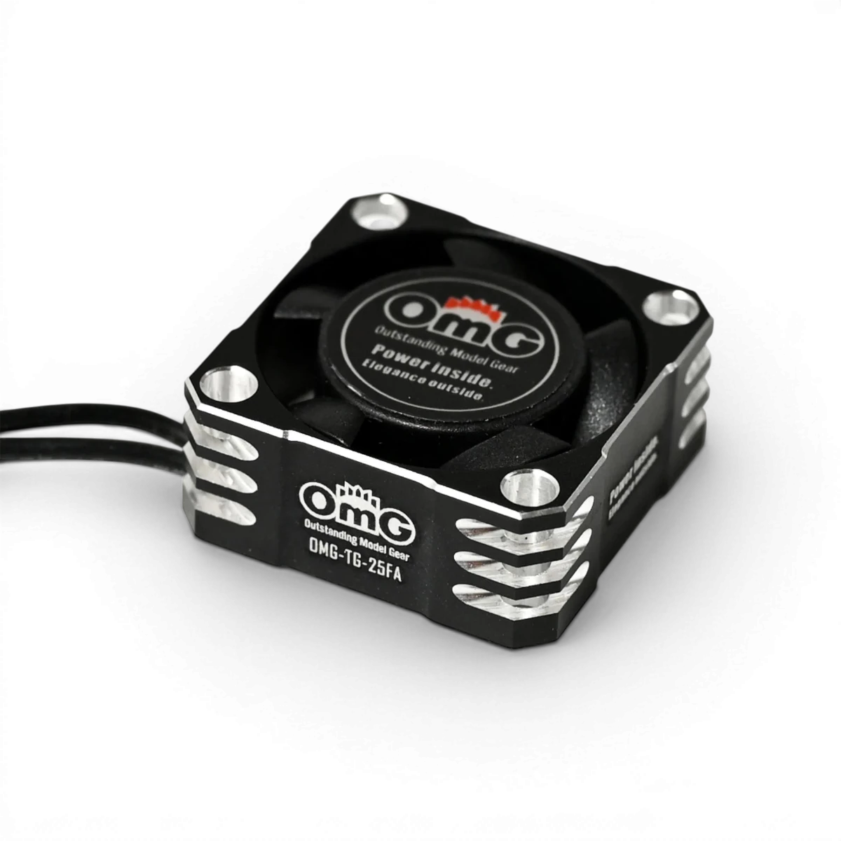 Ventilateur pour ESC 25mm noir et gris de la marque OMG, refroidissement électronique compact et performant.