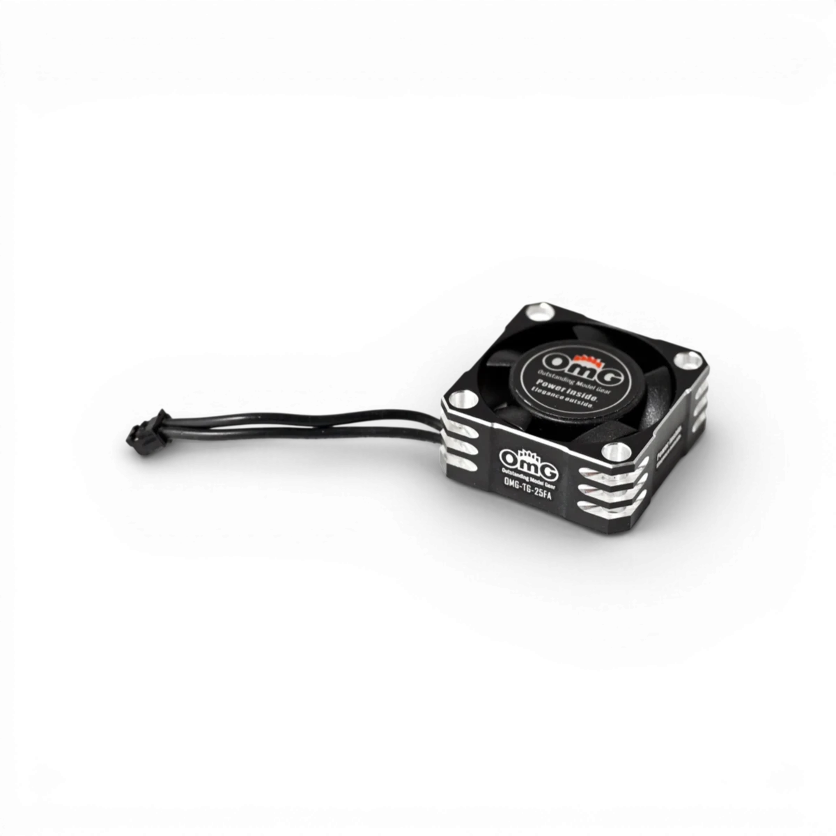 Ventilateur pour ESC 25mm noir et gris de la marque OMG, idéal pour l'électronique et la refroidissement.