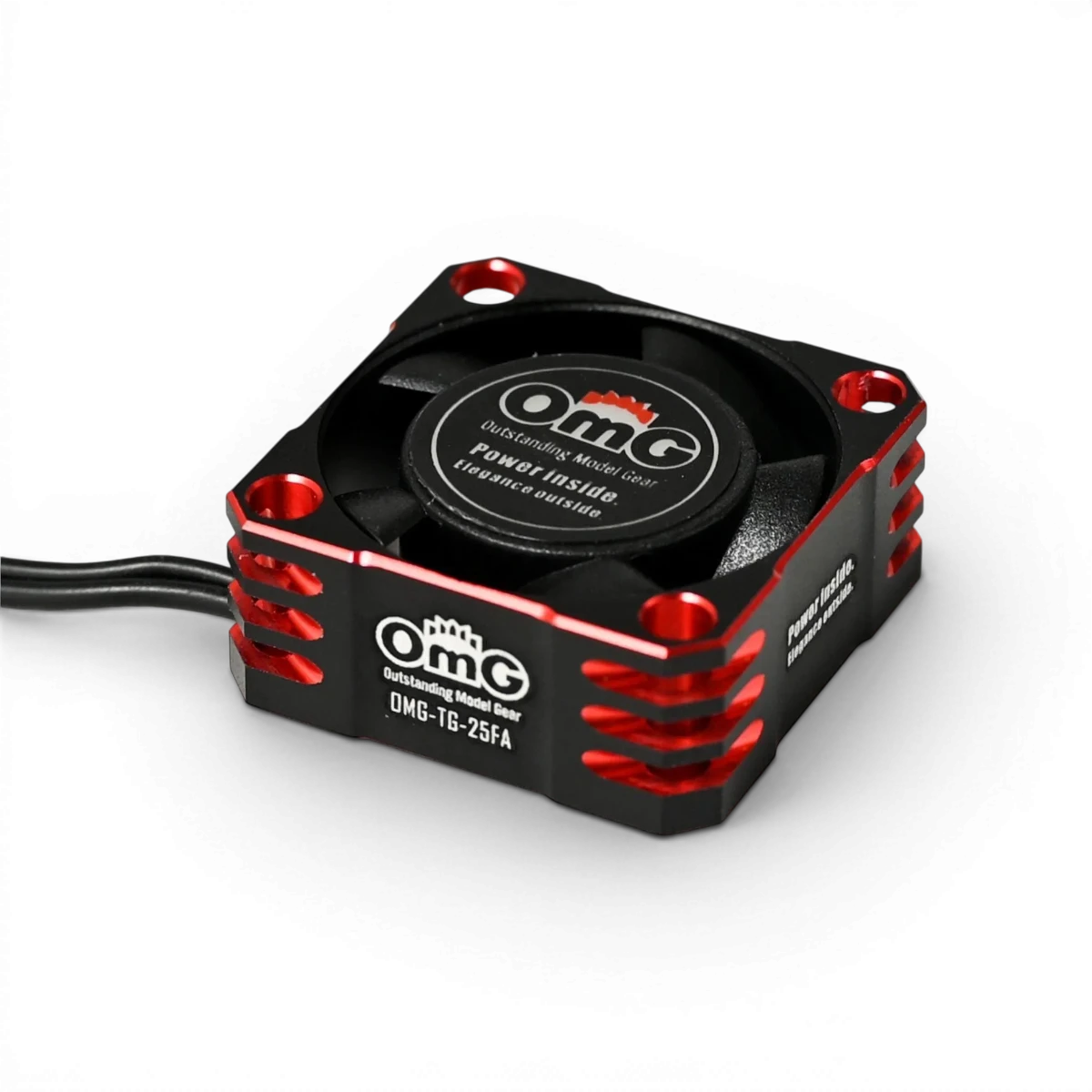 Ventilateur pour ESC 25mm rouge et noir de la marque OMG, refroidissement pour électronique compact et performant.