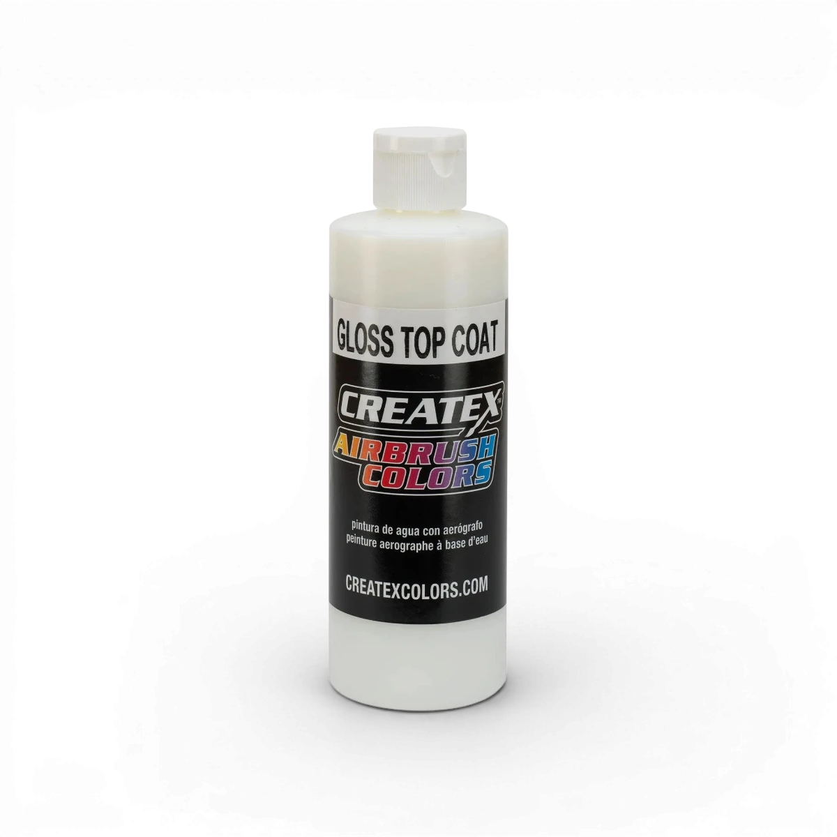 Vernis Gloss Top Coat 5604 de Createx Colors appliqué sur une surface en vernis brillant et transparent.