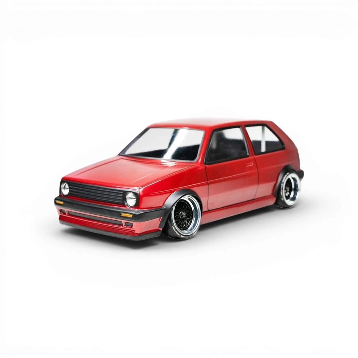 Modèle de carrosserie Volkswagen Golf MK2 en plastique par Aplastics RC, vue détaillée de la carrosserie pour voiture RC.
