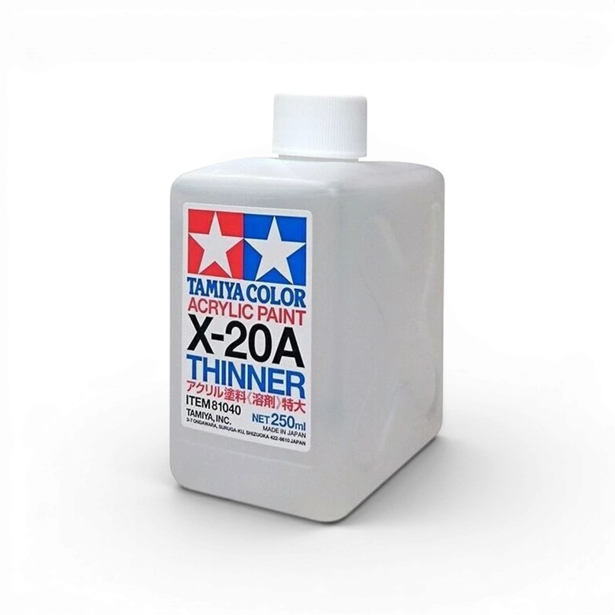 Diluant X-20A Tamiya pour peintures acryliques, flacon de 250ml, adapté au nettoyage et à la dilution des peintures Tamiya.