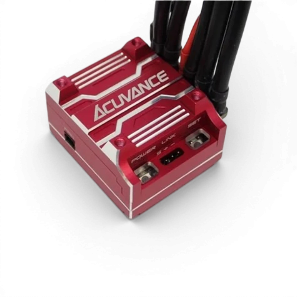 Appareil électronique Xarvis XX Rouge édition de la marque Acuvance, vue en gros plan montrant ses boutons et écran.