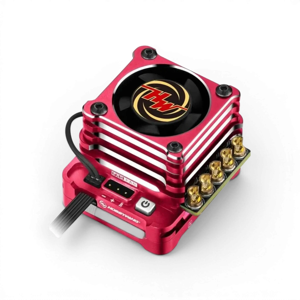 ESC brushless Xerun XD10 Pro "Rouge" de Hobbywing pour drift, électronique haute performance, vue de face avec câbles connectés.