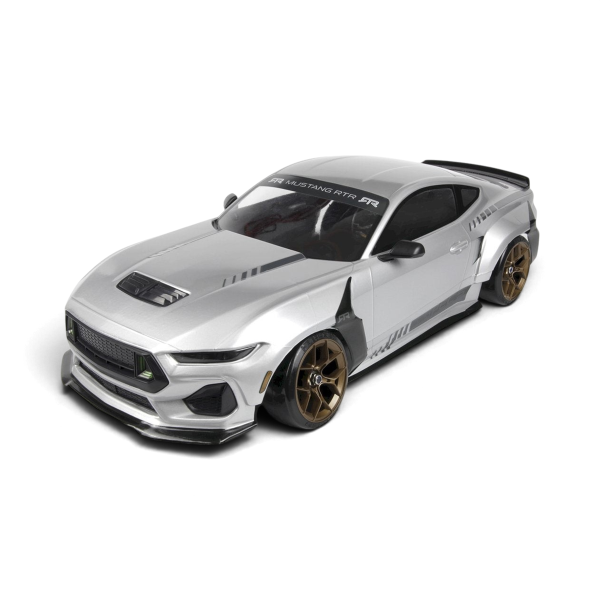 Carrosserie Ford Mustang GT RTR S650 transparente de 200 mm pour voiture HPI, vue de face avec détails de la carrosserie.