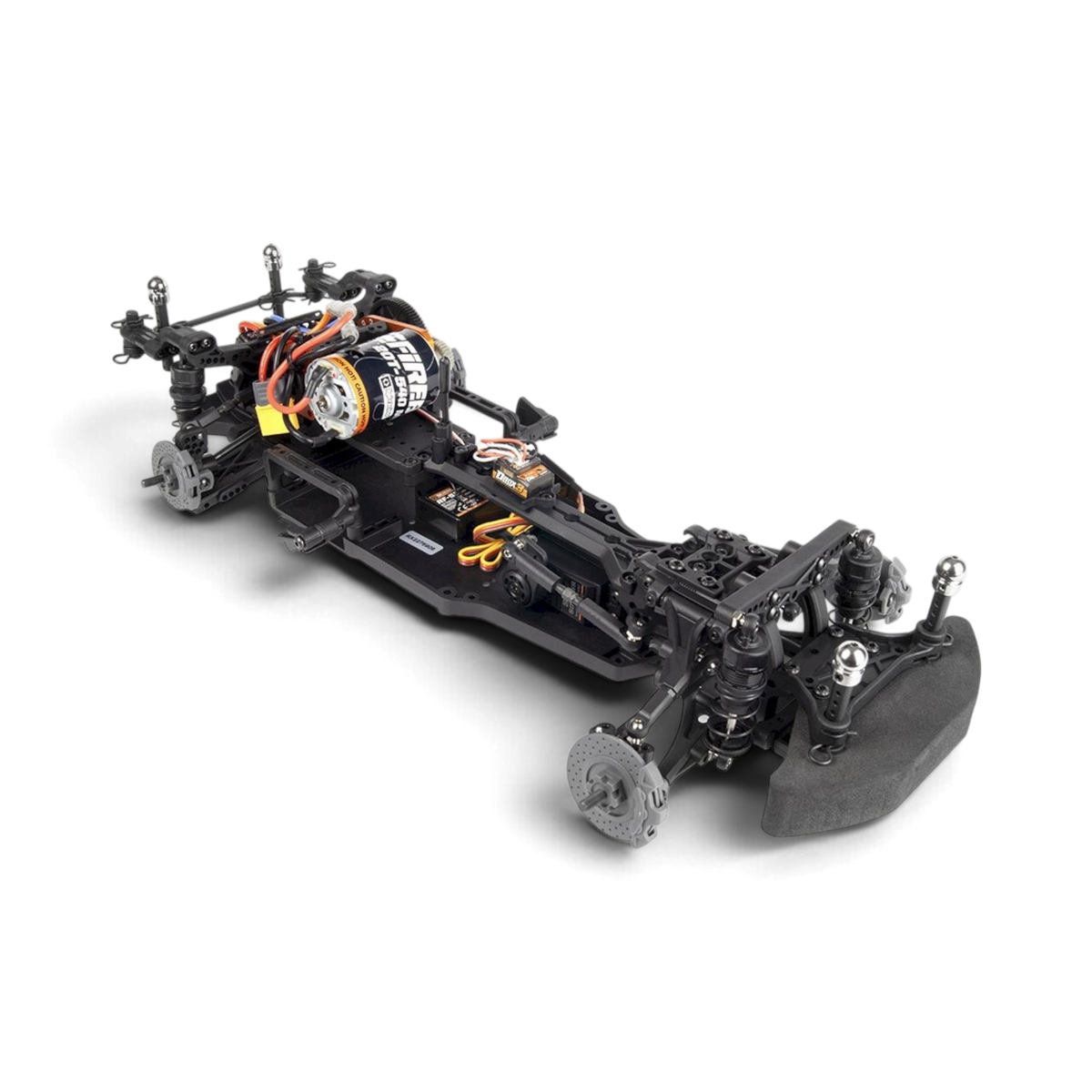 Voiture RC Drift HPI Ford Mustang RTR Spec-5 FD James Deane, modèle réduit pour dérapage, vue de profil avec détails colorés.